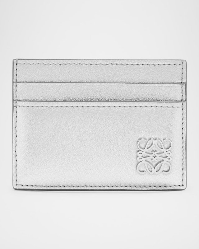 Anagram Card Holder in Metallic Leather